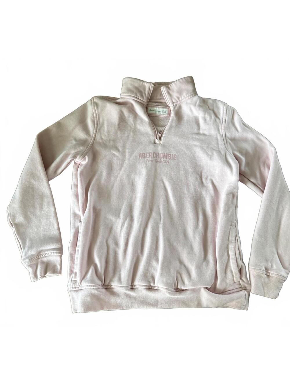 Abercrombie Kids Girls 15/16 Pink Quarter Zip Pullover Sweatshirt Fleece Logo